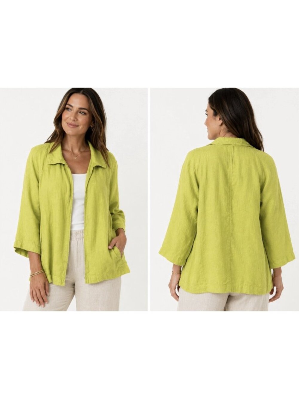Talbots Jacket Womens XL Lime Green Irish Linen Open Front Career Office READ